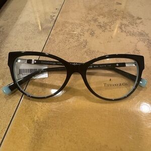 Tiffany & Co. Black and Blue Glasses with Cat-Eye Shape and Large Oval Lenses